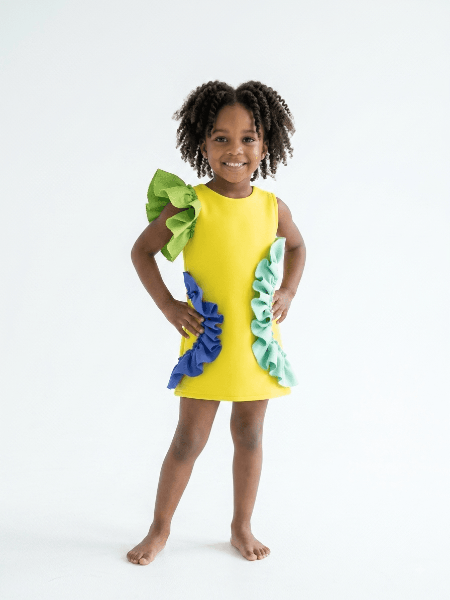 Black and Yellow Ruffle Detail Girls’ Dress